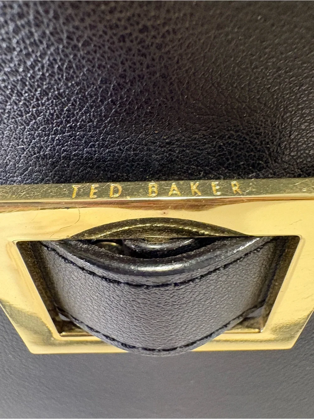 TED BAKER Black Leather Structured Satchel with Gold Buckle LIKE NEW $450